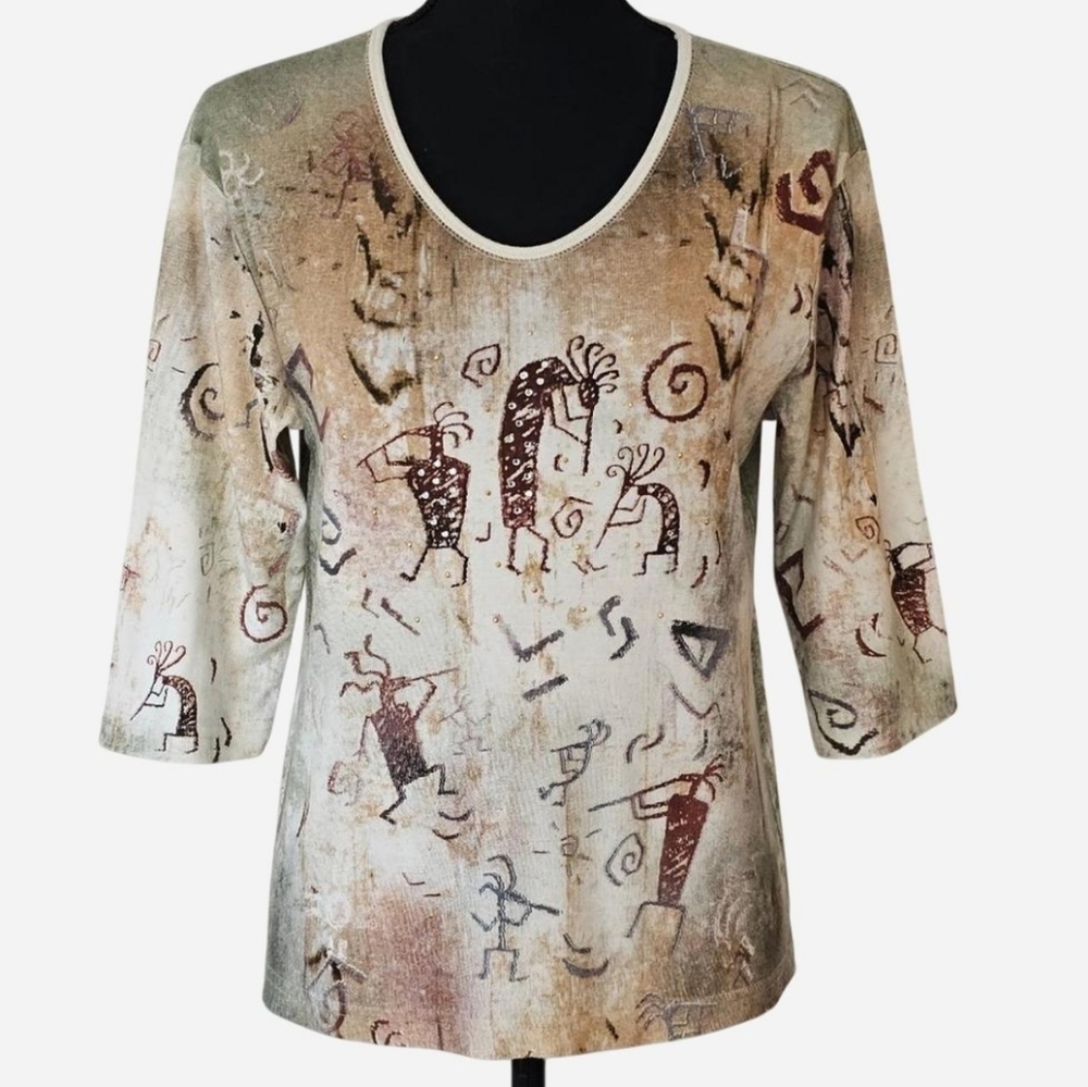 CACTUS BAY Women's Size L 100% Cotton Kokopelli Print Shirt